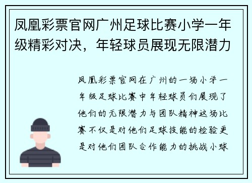 凤凰彩票官网广州足球比赛小学一年级精彩对决，年轻球员展现无限潜力与团队精神