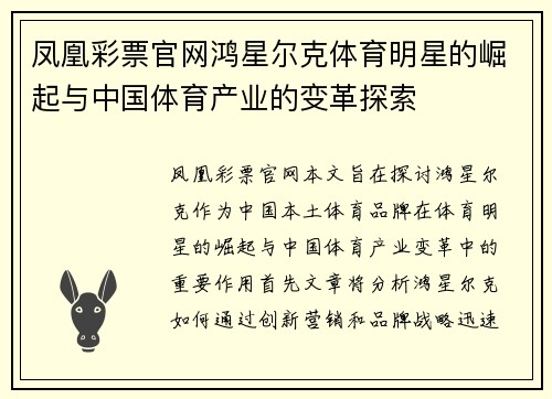 凤凰彩票官网鸿星尔克体育明星的崛起与中国体育产业的变革探索